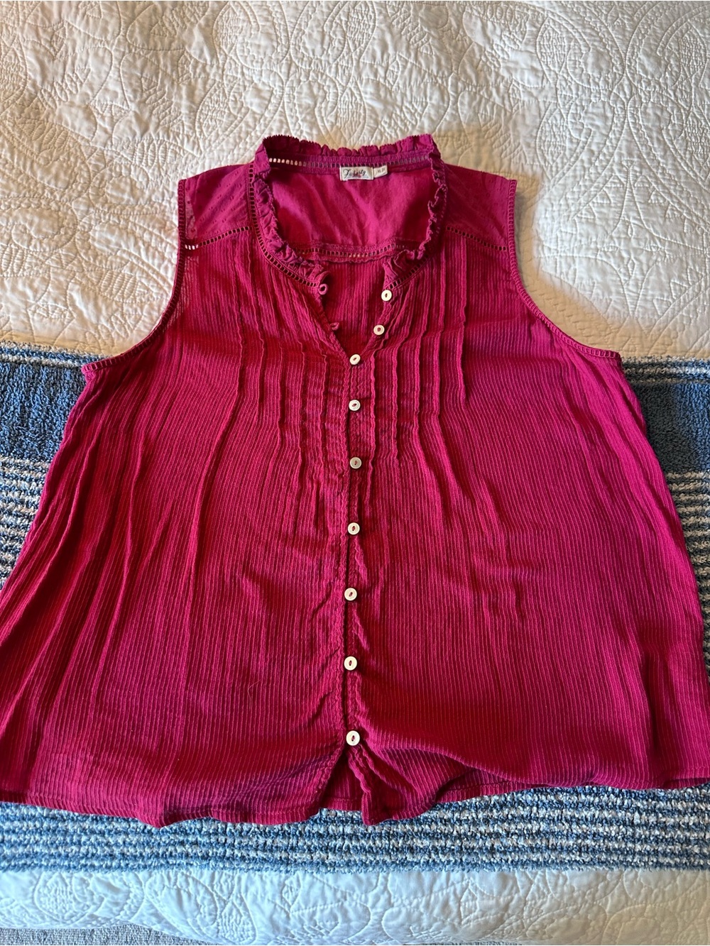 Faherty Sleeveless Button-Front Pintuck Top - Fuchsia